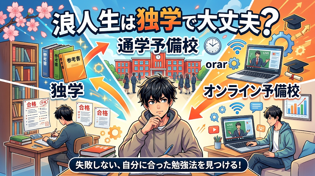 浪人生は独学で大丈夫？通学予備校か？オンライン予備校か？
