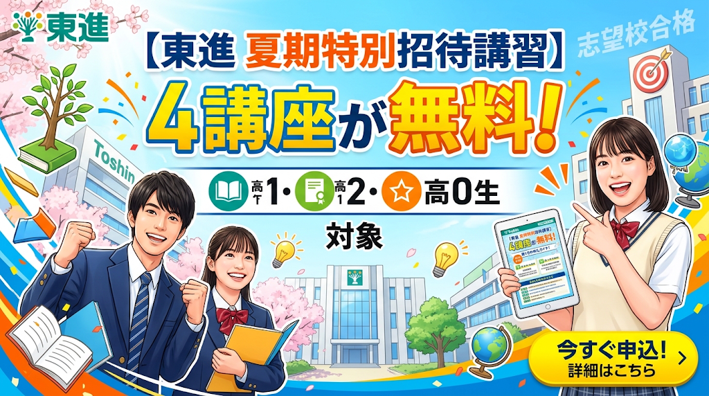 東進 夏期特別招待講習では4講座が無料。申込ガイド