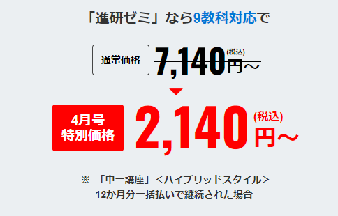 進研ゼミ中学生講座　割引