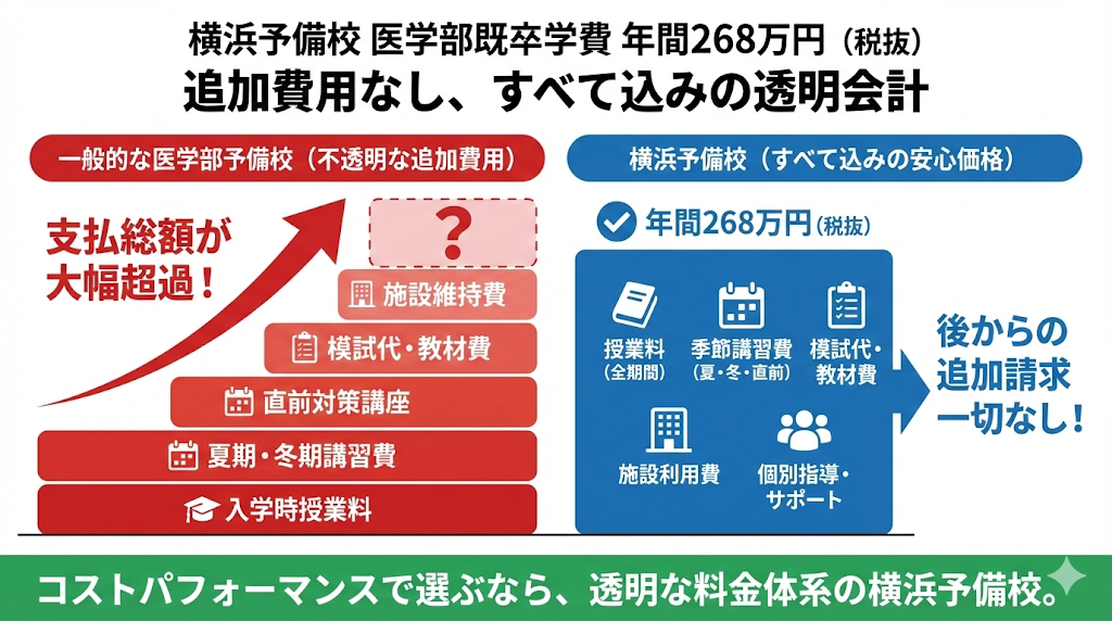 横浜予備校の医学部既卒学費は？年間268万円の内訳