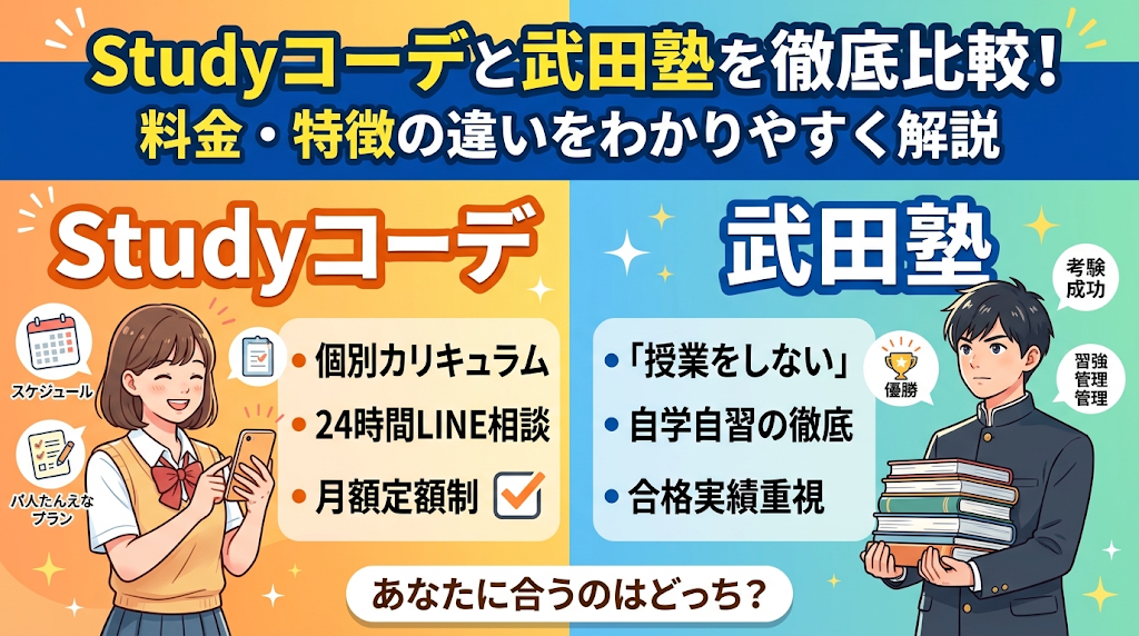 Studyコーデと武田塾を比較、料金や特徴の違いを徹底解説