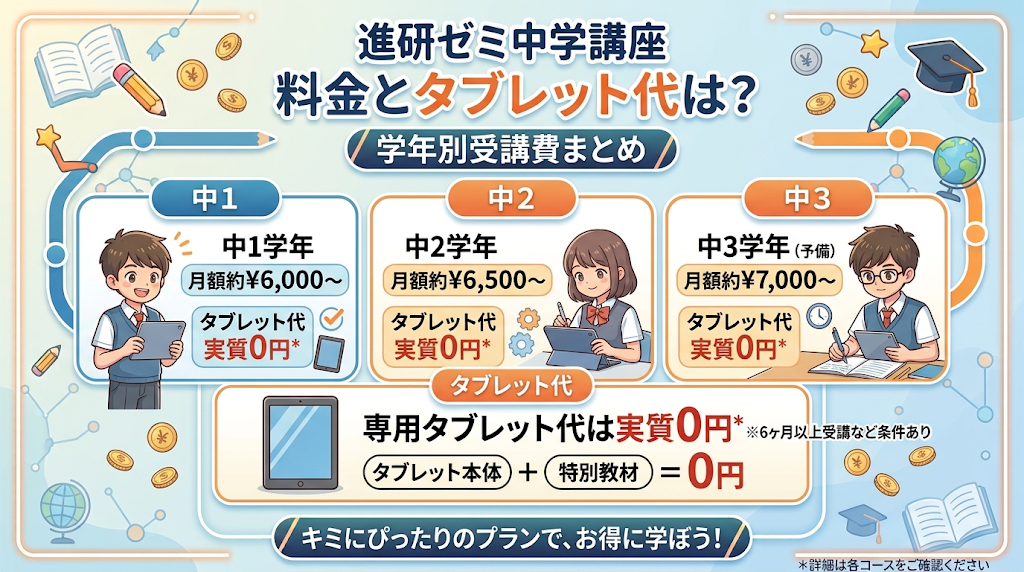 進研ゼミ中学講座の料金とタブレット代