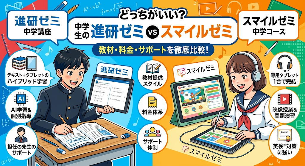 進研ゼミとスマイルゼミ中学生どっちがいいか比較